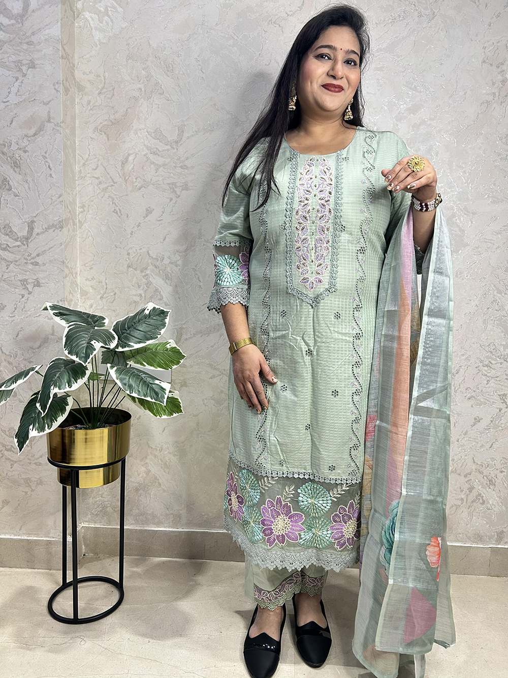 Cotton   3 Piece Stitched Suit